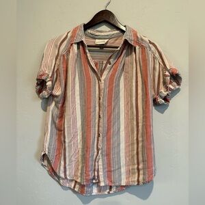Universal Thread Red and Brown Striped Button-Down Shirt